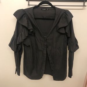 Boohoo-Black Shoulder Detailed Top-Size: 14